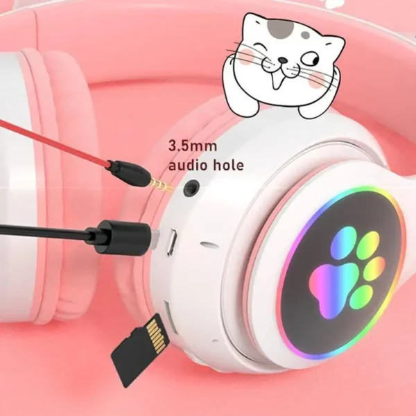 Fone Bluetooth Orelha De Gatinho Gato 5.0 Com Led Headphone - Imagem 4